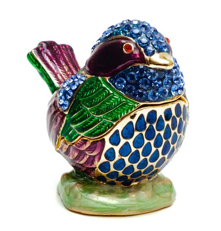 50 mm Blue Sparrow with Rhinestones Jewellery Box