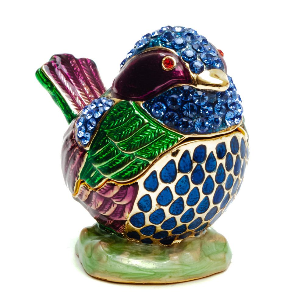 50 mm Blue Sparrow with Rhinestones Jewellery Box