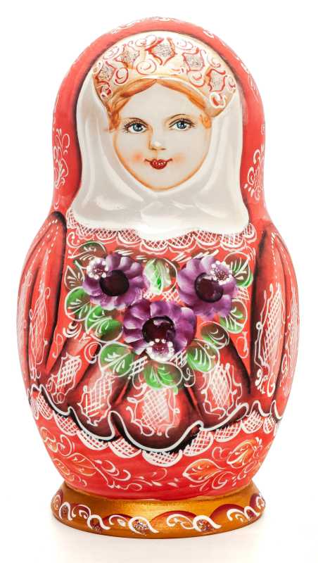 160mm Flowers on Red hand painted Matryoshka round Doll 5pcs (by Skazka)
