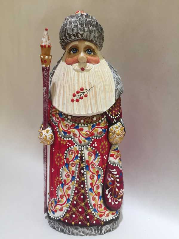 180 mm Santa Claus in a red Cap with Ornamental hand carved and painted wooden statue (by Natalia Workshop)