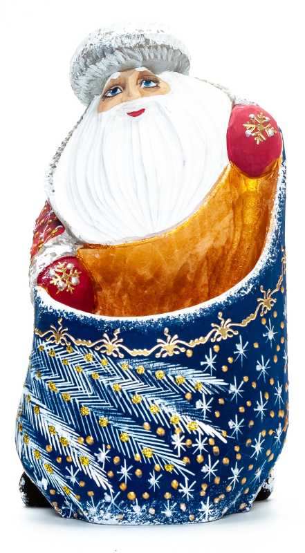 150 mm Santa with a Bag handpainted Wooden Carved Statue (by Natalia Nikitina Workshop)