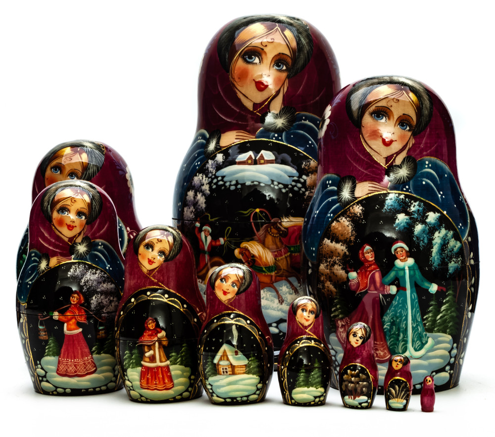 190mm Russian Troika hand painted Matryoshka doll 5pcs