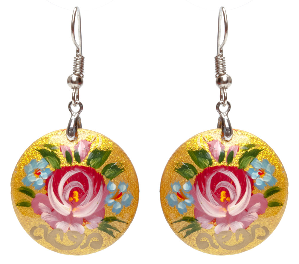 d 25mm Zhostovo wooden Earrings (by Lada Workshop)