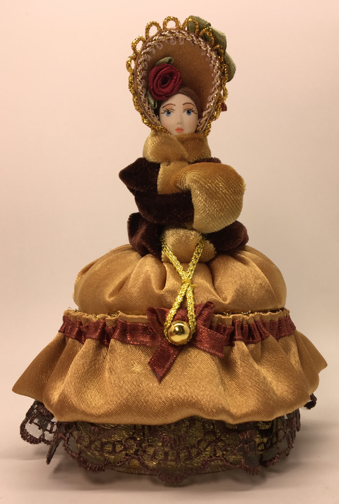 Girl with a Clutch in a Winter Hat and Dress of the 18th century style hand-sewn Doll with Jewelry Box (by Le Russe)