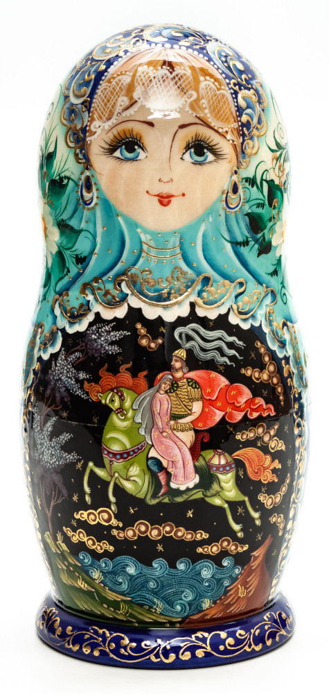 Shop Exclusive Nesting Dolls 180 mm Russian Fairytale hand painted on Wooden Matryoshka doll 5 pcs (by Golden Cockerel Studio) online at Skazka.site | Eligible for fast shipping and free returns. 180 mm Russian Fairytale hand painted on Wooden Matryoshka doll 5 pcs (by Golden Cockerel Studio)