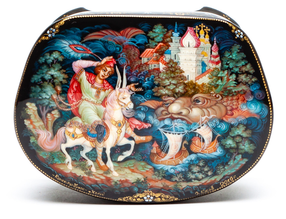 80x60mm The Tale of the Little Humpbacked Horse Hand Painted Jewellery Box (by Sadko Workshop)