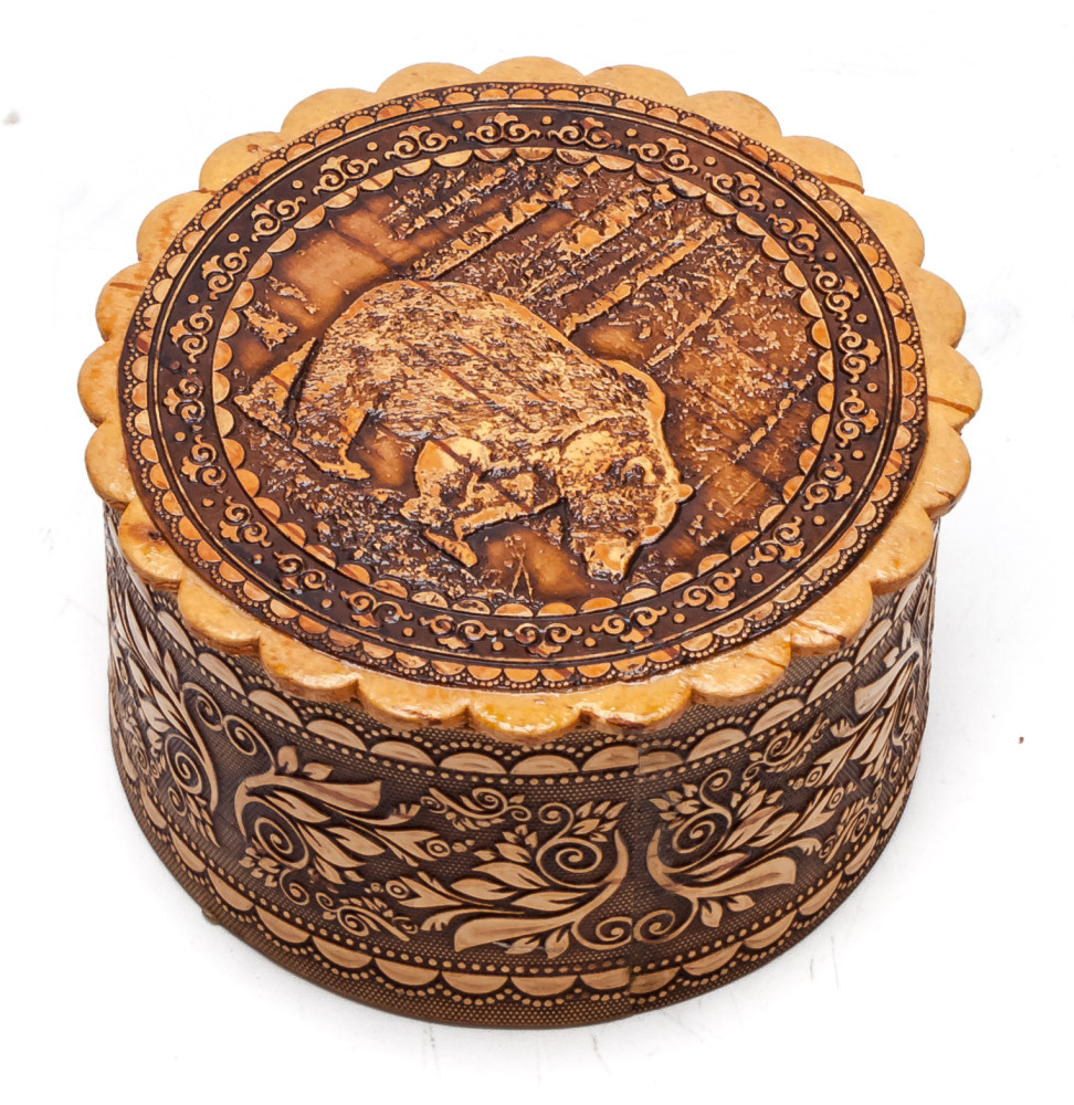 d 60 mm Bear hand made Birchbark Jewelry Box (by Maxim Birch)