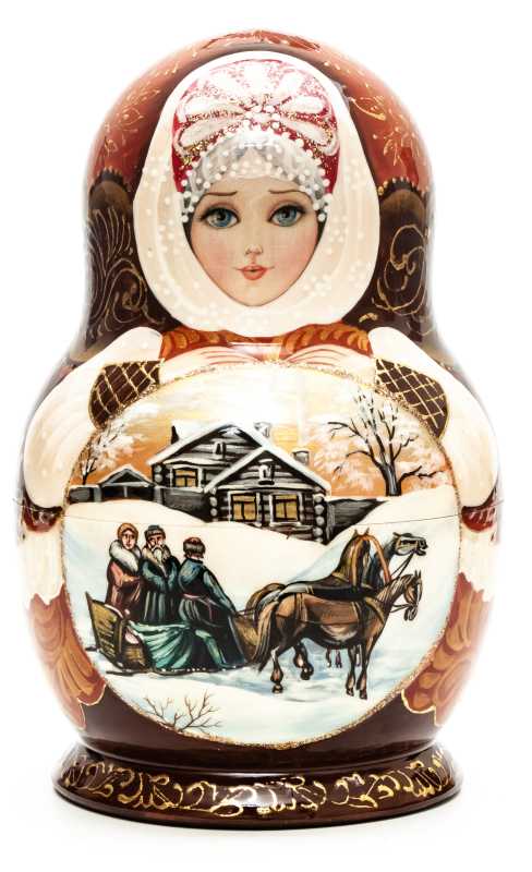 180 mm Russain Troika handpainted Wooden Matryoshka round Doll 10 pcs (by Sheherazade)