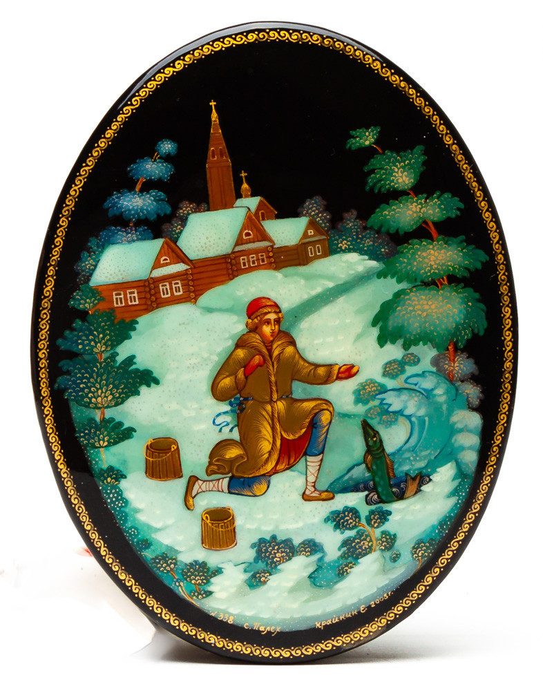80x110mm At The Pike's Behest hand painted lacquered box from Palekh (by Pavel Studio)