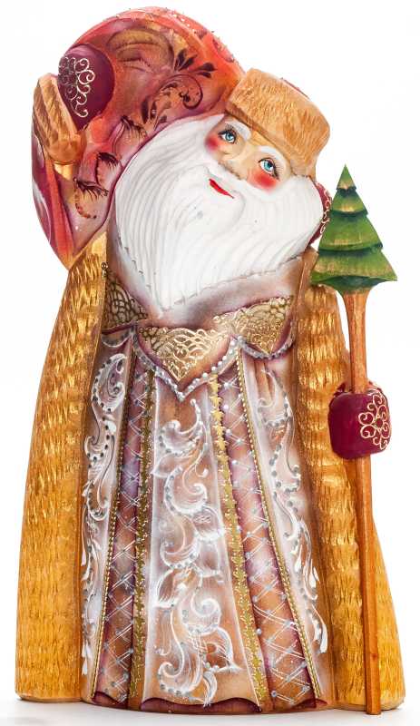 240 mm Santa with a Magic Staff and a Bag handpainted Wooden Carved Statue (by Igor Carved Wooden Figures Studio)