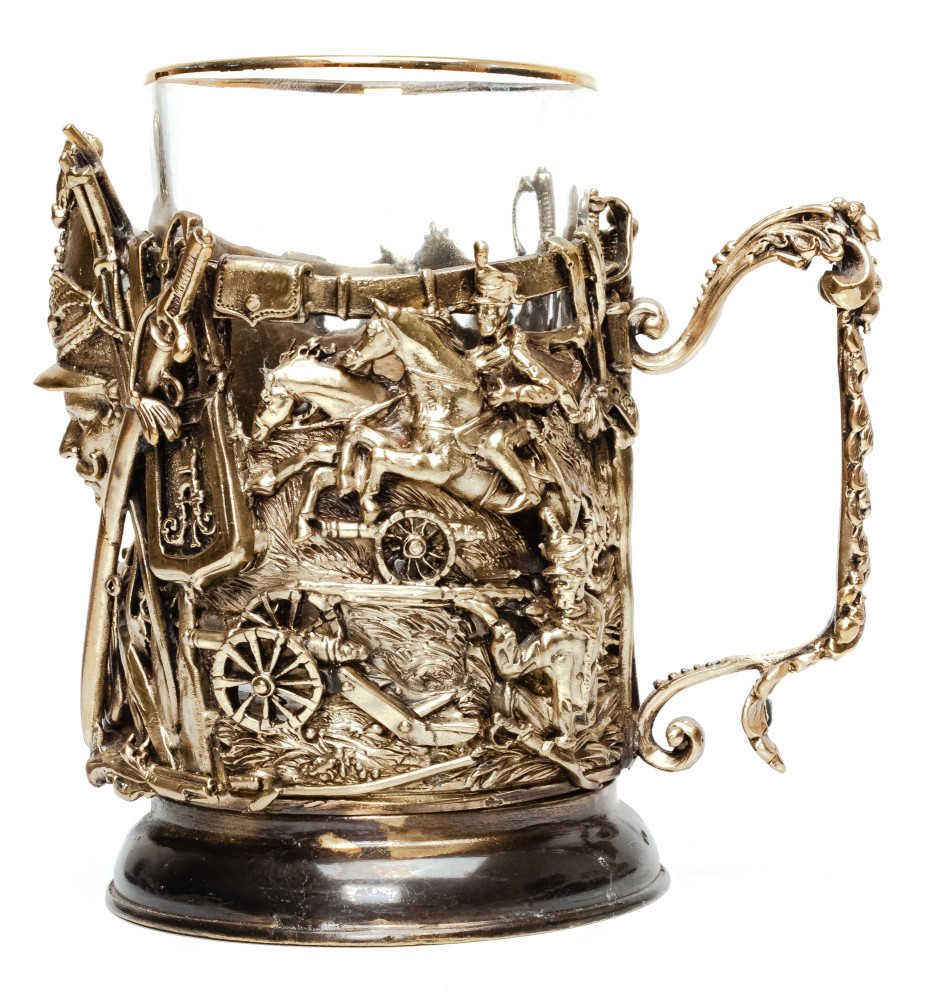 The Battle of Borodino Cast Brass Tea Glass Holder with Faceted Glass (by Kolchugino)