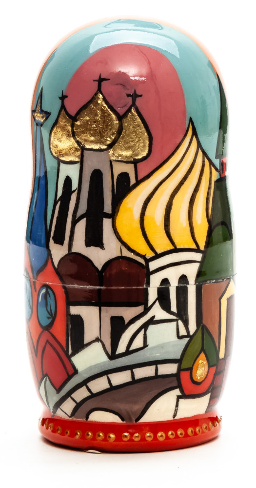 100 mm Moscow Snt Basil Cathedral hand painted by Lentuloff on wooden Matryoshka doll 5 pcs (by A Studio)