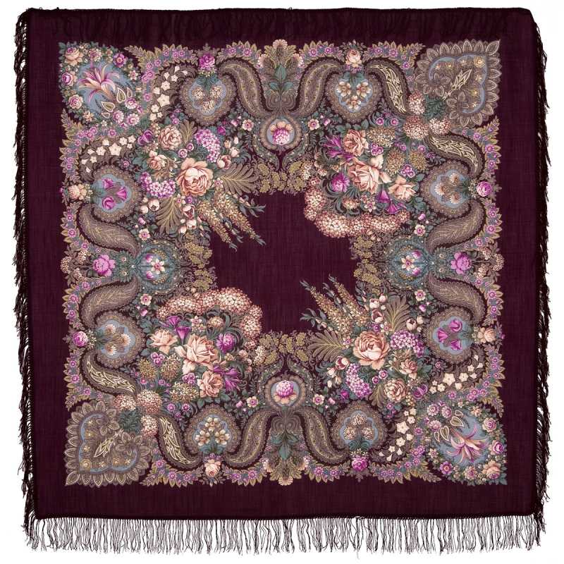 146x146 mm Above Silver Water Woolen Shawl with Woolen Fringe Pavlovo Posad Manufactory