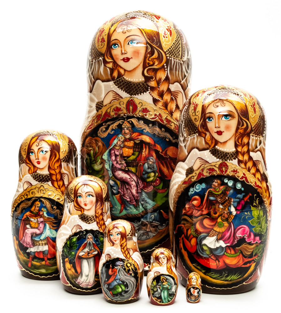 Shop Exclusive Nesting Dolls 220mm Russian Fairytale hand painted Matryoshka round Doll 5pcs (by Skazka) online at Skazka.site | Eligible for fast shipping and free returns. 220mm Russian Fairytale hand painted Matryoshka round Doll 5pcs (by Skazka)