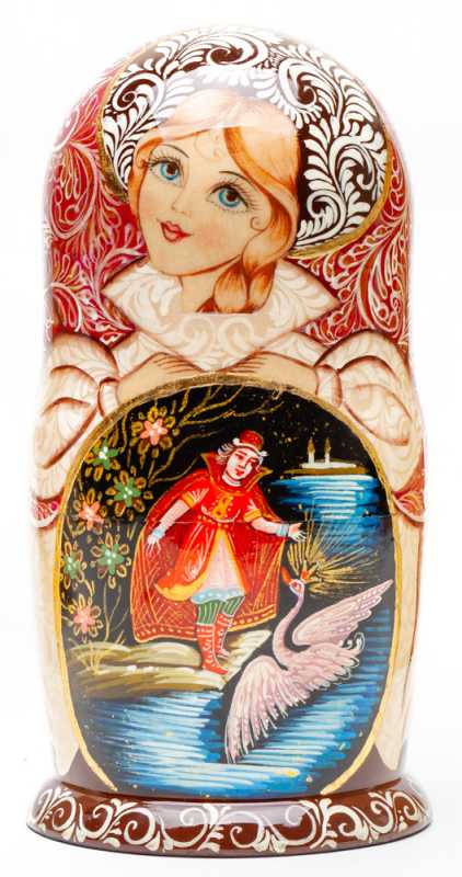 180 mm The Swan Princess handpainted Wooden Matryoshka Doll 5 pcs (by Sheherazade)