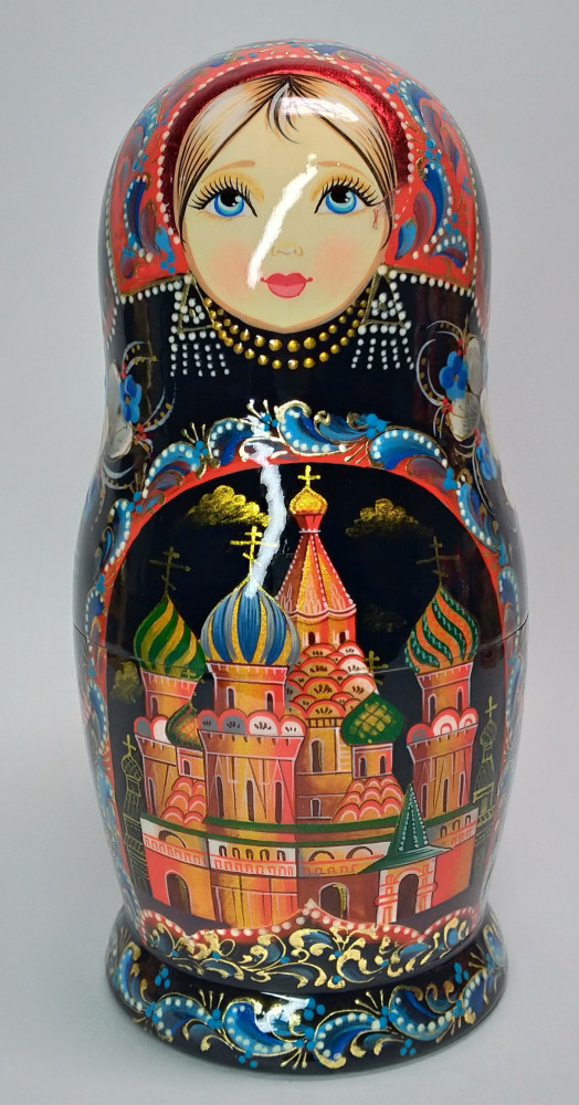 180 mm Moscow Snt Basil Cathedral hand painted on wooden Matryoshka doll 5 pcs (by A Studio)