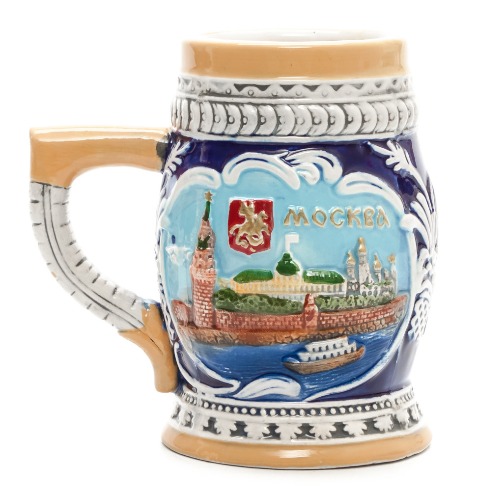 110 mm Moscow Snt Basil Cathedral and Attractions Ceramic Mug (by Volga Pottery)