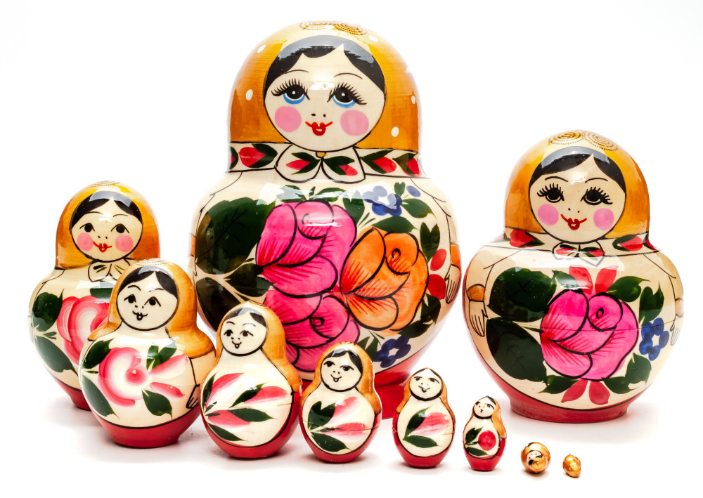 Semenovskaya Russian Matryoshka Nesting Doll  gold head round shape 10 pcs inside