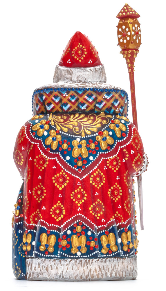 260 mm Santa with a Magic Staff and a Bag Carved Wood Hand Painted Collectible Figurine (by Natalia Nikitina Workshop)