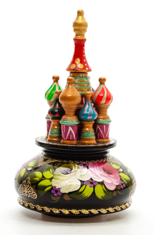  190 mm Saint Basil's Cathedral Zhostovo Art hand painted Wooden Music Box (by Nightingale Crafts)