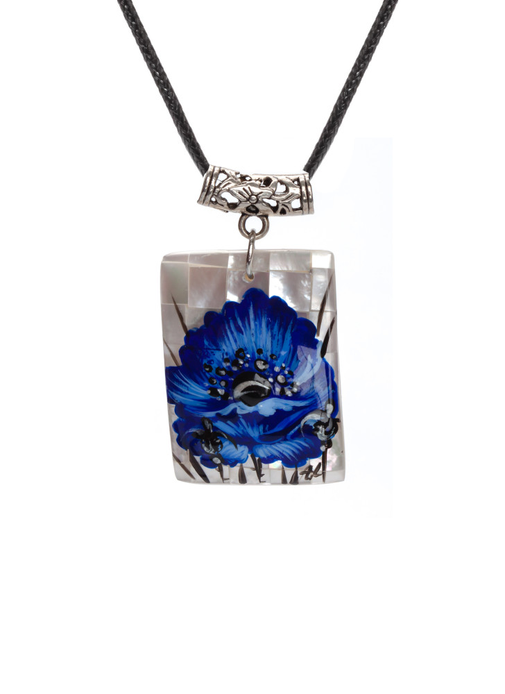 30x40 mm Flower hand painted Nacre Pendant (by Tatiana Shkatulka Crafts)
