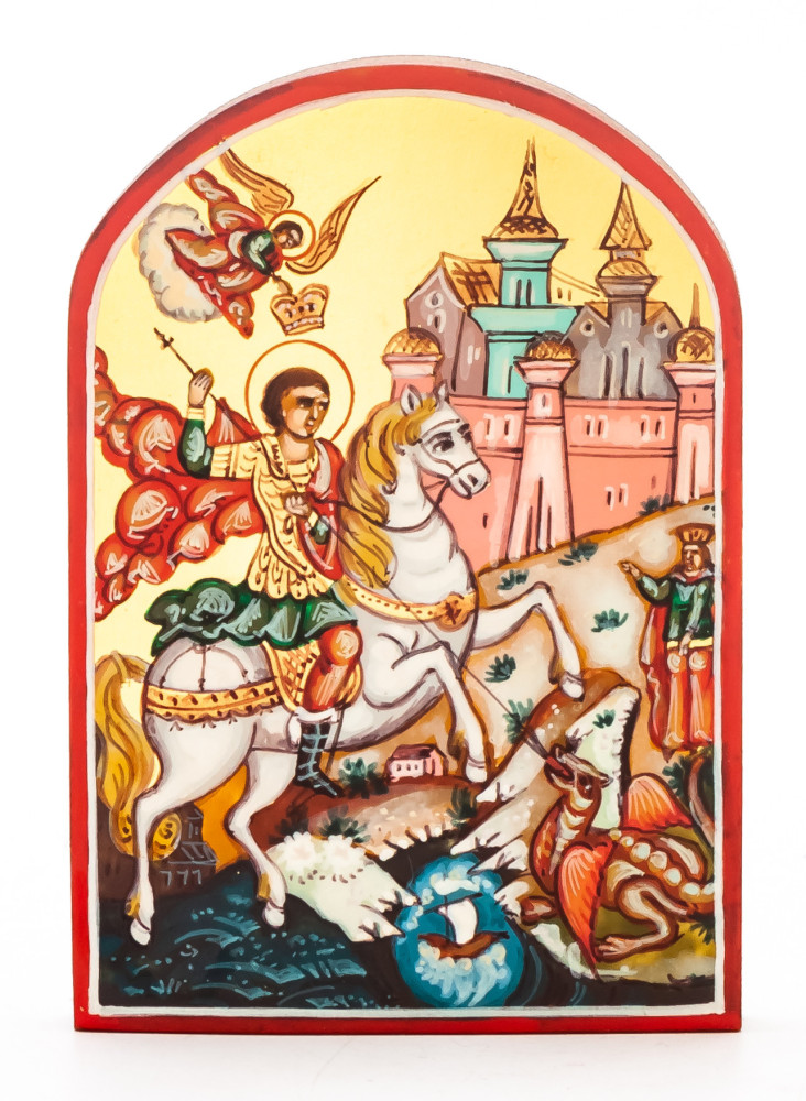 60x85 mm Saint George handpainted wooden Icon (by Galina Studio)