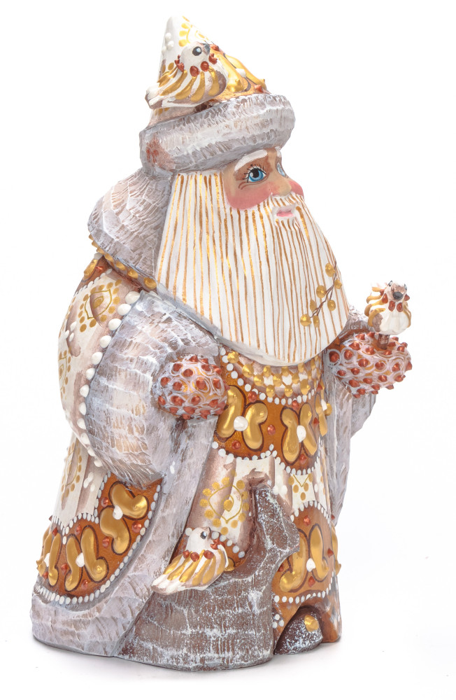 170 mm Santa with Birds Carved Wood Hand Painted Collectible Figurine (by Natalia Nikitina Workshop)