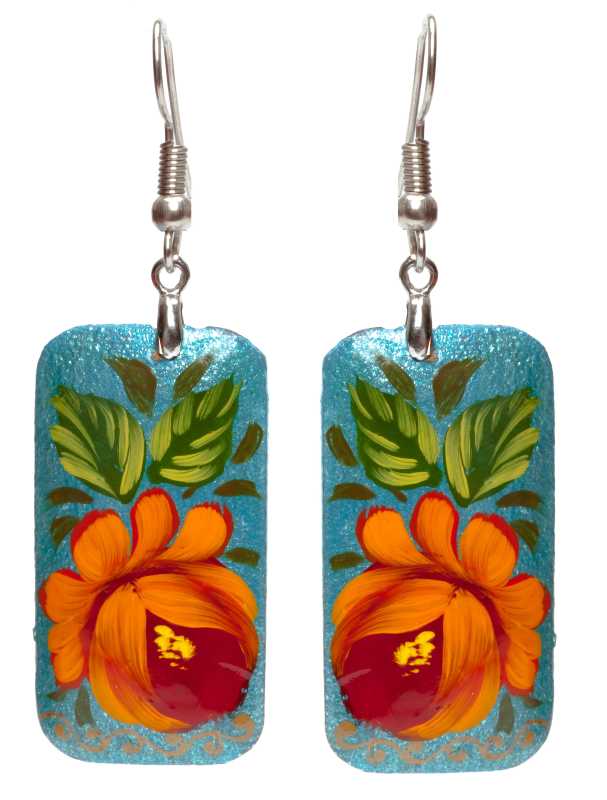 20x35mm Zhostovo wooden Earrings (by Lada Workshop)