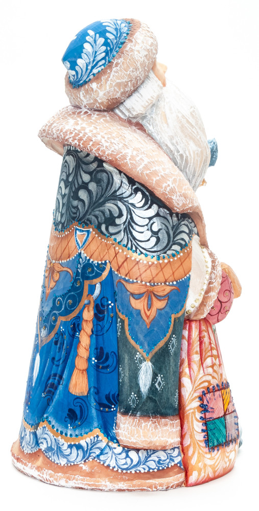 200 mm Santa with a Magic Staff and a Bag with handpainted Children Wooden Carved Statue (by Igor Carved Wooden Figures Studio)