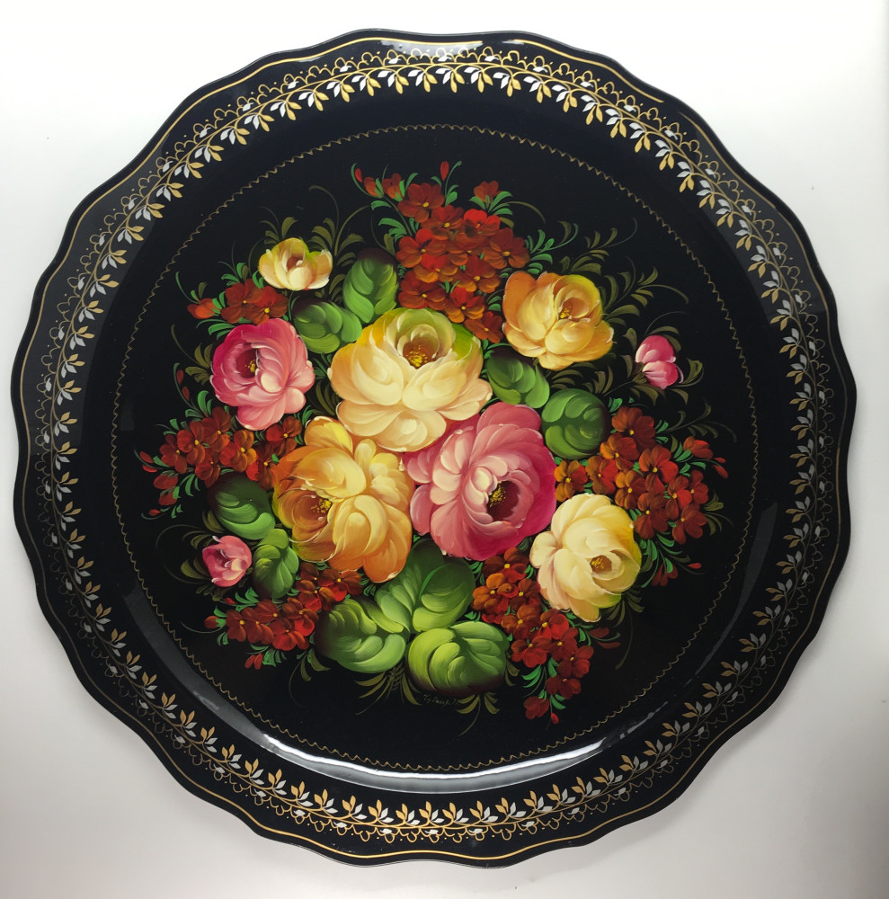 U d440 Zhostovo Hand Painted Metal Tray