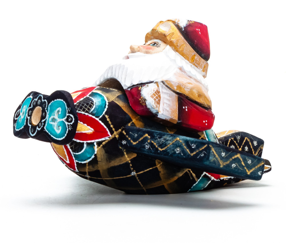 80 mm Santa on the Plane Carved Wood Hand Painted Collectible Figurine (by Igor Carved Wooden Figures Studio)