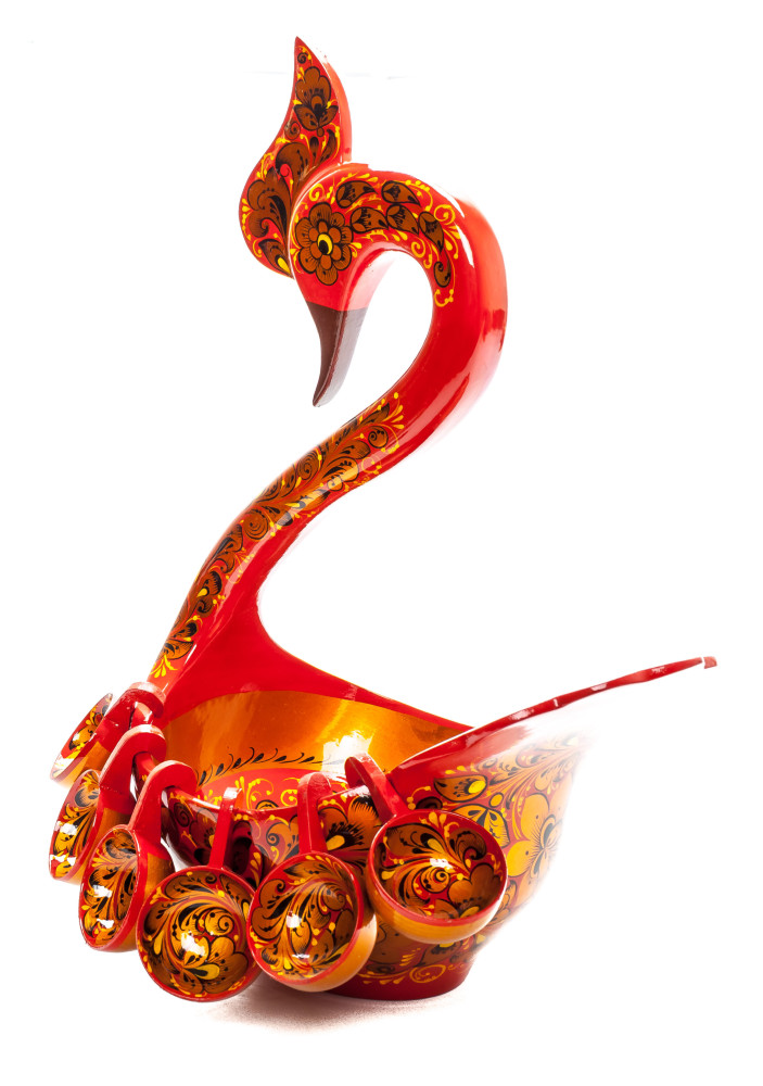 160x250 mm Duck Khokhloma hand painted wooden Ladle for Wine with small Ladles