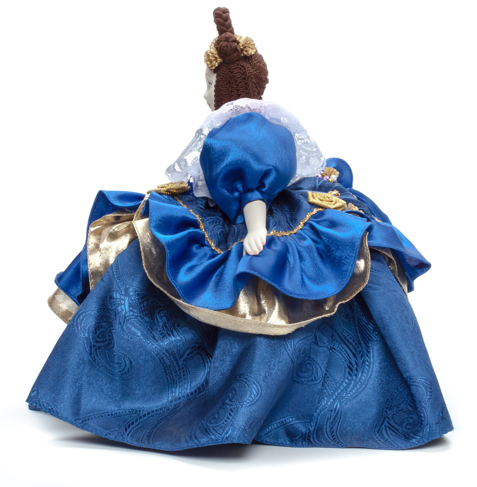 Young Lady in a Blue Dress Kettle Porcelain Doll Warmer - 15 Inches