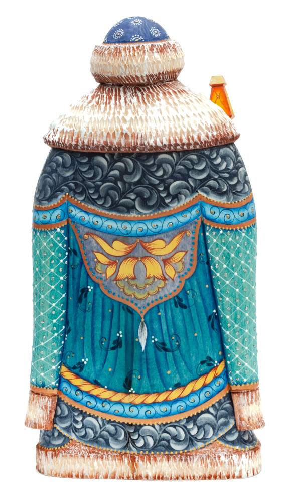 255 mm Santa Claus with hand painted Father Frost carrying Gifts Bag Wooden Carved Statue (by Sergey Christmas Workshop)
