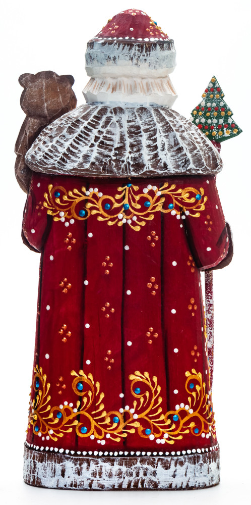 230 mm Santa with a Magic Staff and a Bear handpainted Wooden Carved Statue (by Natalia Nikitina Workshop)