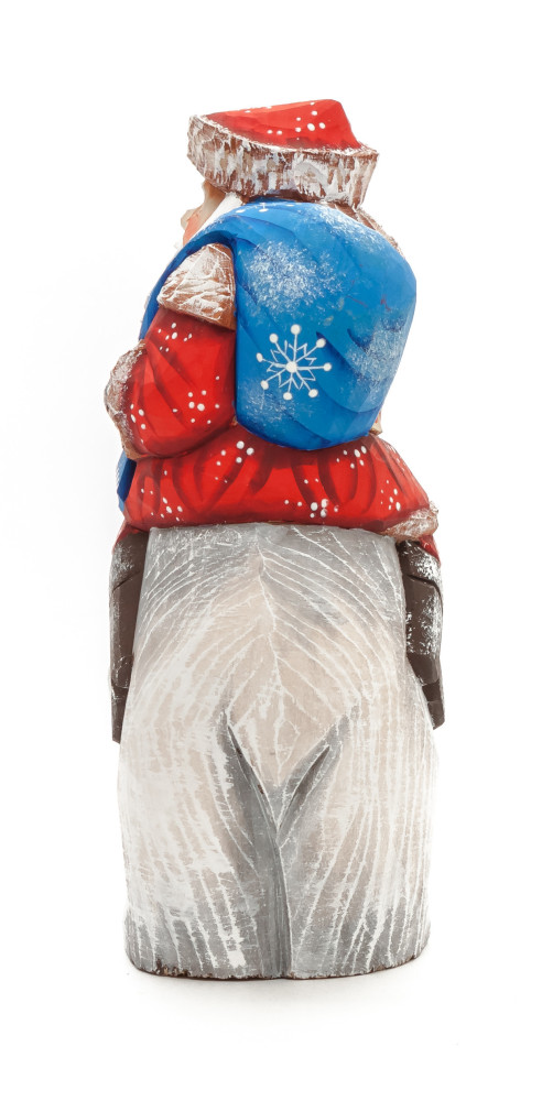 150 mm Santa with a Bag riding the Bear Carved Wood Hand Painted Collectible Figurine (by Sergey Christmas Workshop)