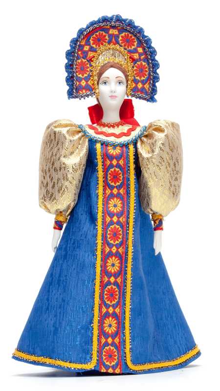Porcelain Doll in a Russian Dress and Kokoshnik - 11 Inches (by Le Russe)