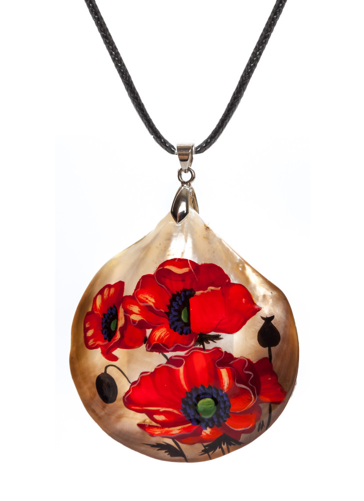 d50 mm Flowers hand painted Nacre Pendant (by Tatiana Shkatulka Crafts)