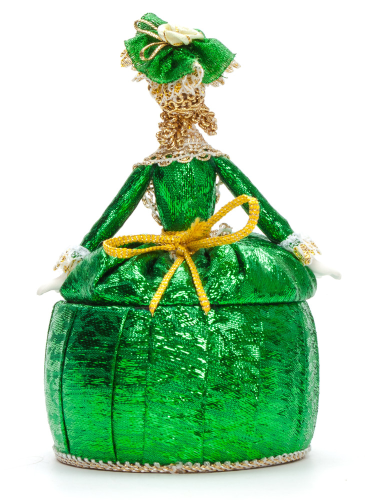 Girl in a Little Hat and Nice Dress Jewelry Box (brocade, hand-sewn Doll by Le Russe)