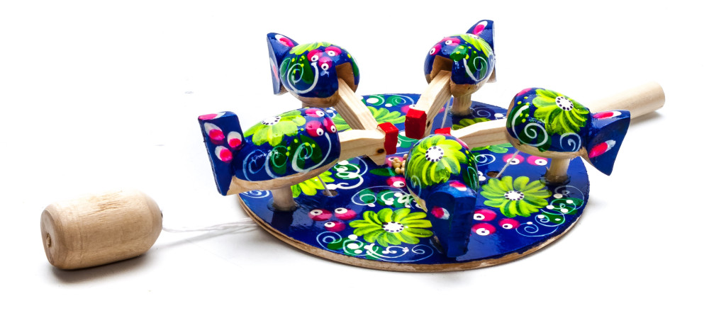 200x140 mm Pecking Chicken Hand Carved and Painted Russian Wooden Toy (by Bogorodskoe Studio)