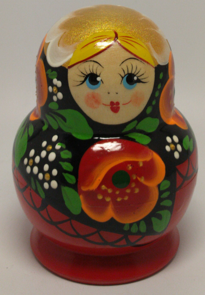100mm Red Flowers Art Matryoshka Doll 5pcs (by Valentina Crafts)