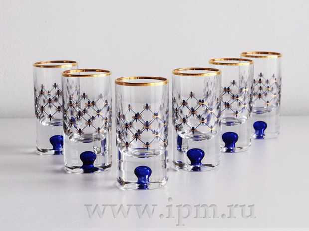 Set of 6 pcs 76 mm Cobalt Net Shot Glass 30 ml (16.1 fl.oz) Imperial Porcelain Factory