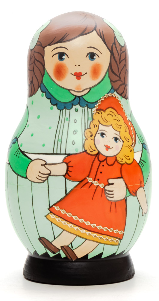 125 mm Mistress with Doll hand painted Traditional Russian Wooden Matryoshka doll 5 pcs (by Igor Malyutin)