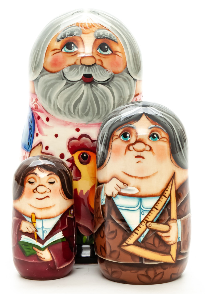  120mm Old Man with a Cockerel hand painted Matryoshka 3pcs (by Gift Shop)