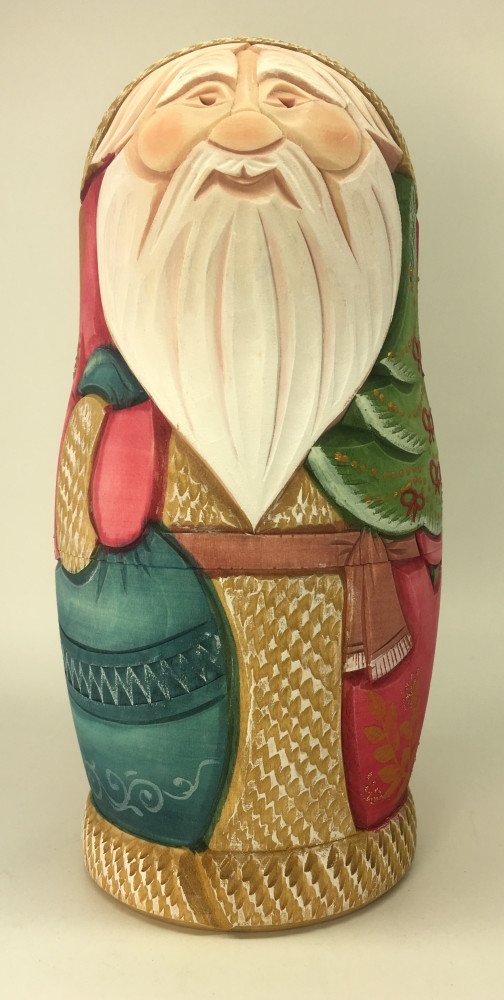 190 mm Santa Claus Hand Carved and Painted Matryoshka Doll 5 pcs inside (by Sergey Carved Wooden Dolls Studio)