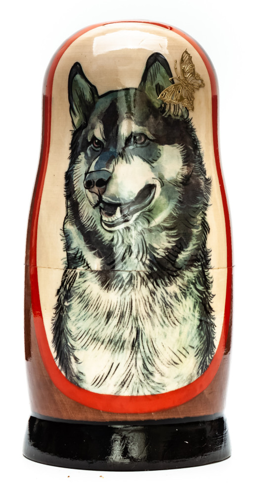 180mm Dog hand painted on wooden Matryoshka doll 5 pcs (by Alexander Famous Paintings Studio)