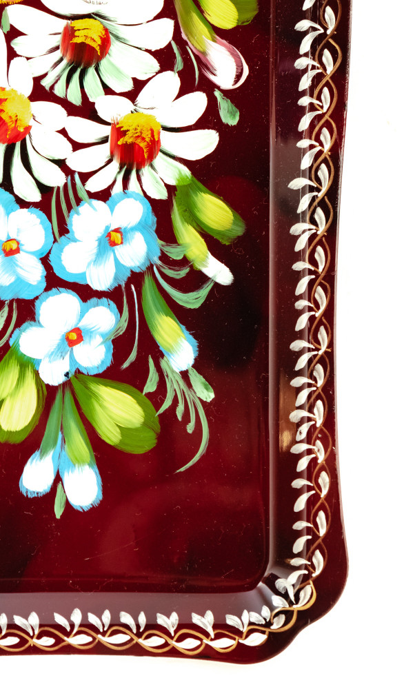130x310 mm Zhostovo Patterns hand painted and lacquered Metal Forged Tray (by Lada Crafts)