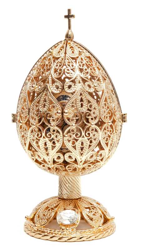120 mm Delicate Golden with an wooden Egg Easter Egg