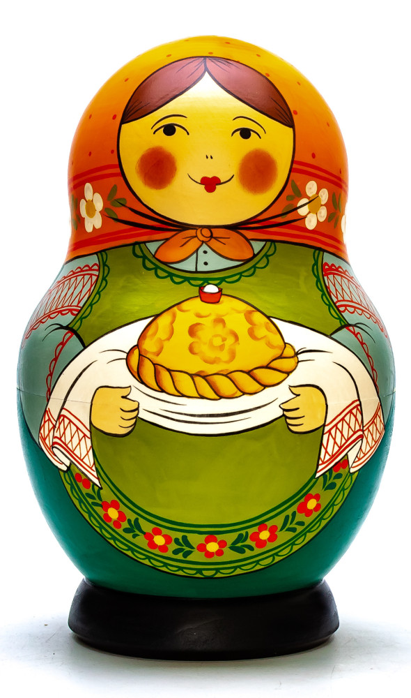 190 mm Mistress with Bread and Salt hand painted Traditional Russian Wooden Matryoshka round doll 10 pcs (by Igor Malyutin)