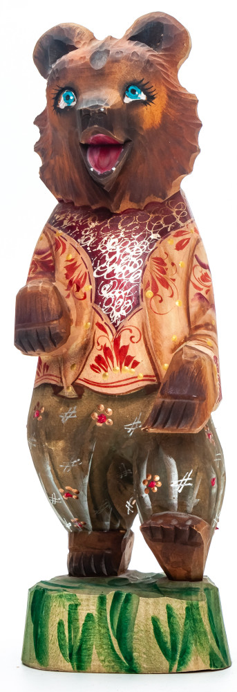 230 mm Bear  hand painted Wooden Statue (by Karpova Nadezda)